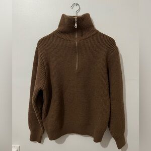 Brown half-zip knit sweater